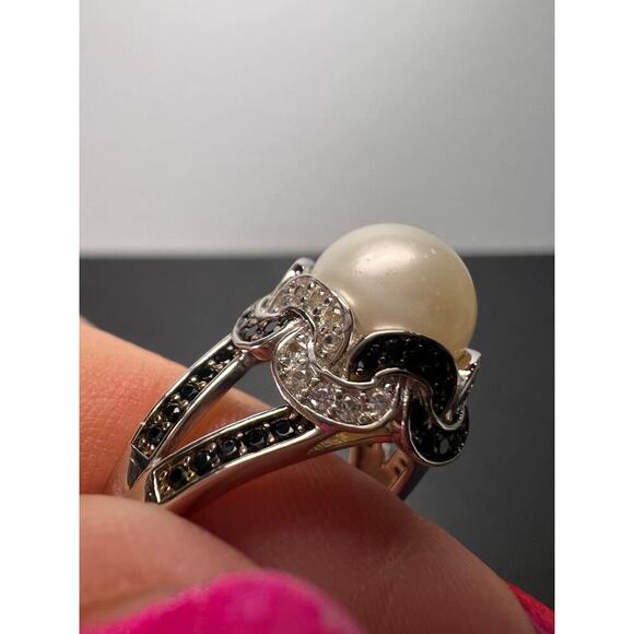 White cultured pearl and multi gem sterling silver ring size 9 *NEW* - Picture 2 of 11